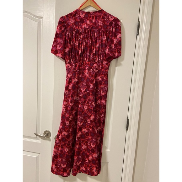 💕 TOPSHOP PETITE Willow Pink Floral Print Angel Sleeve Midi Dress - Picture 2 of 5